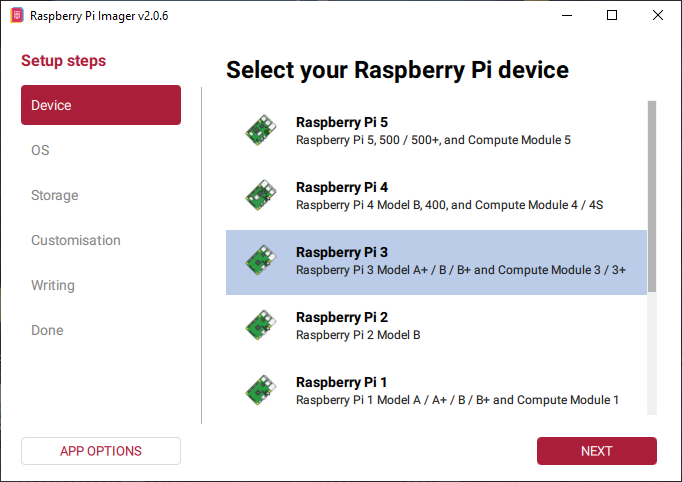 Select your Raspberry Pi device