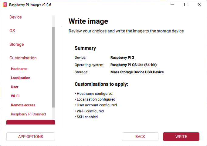 Write the OS to the storage device