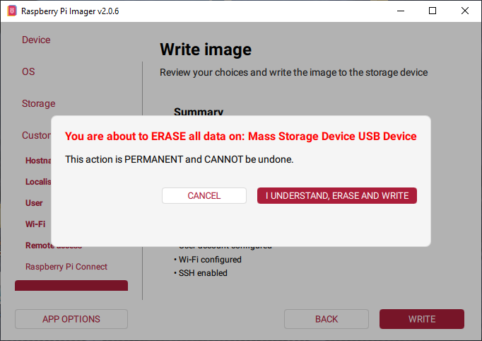 Notification: You are about to ERASE all data