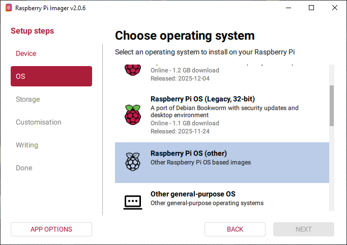 Choose operating system