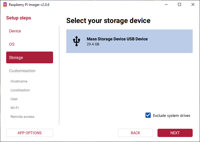 Select your storage device