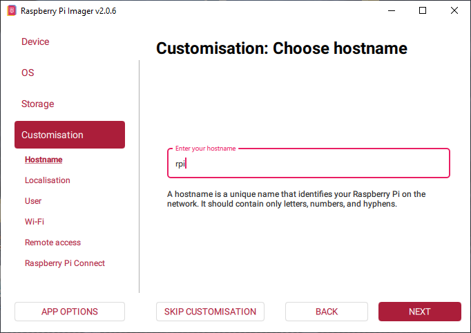 Customization: Choose hostname