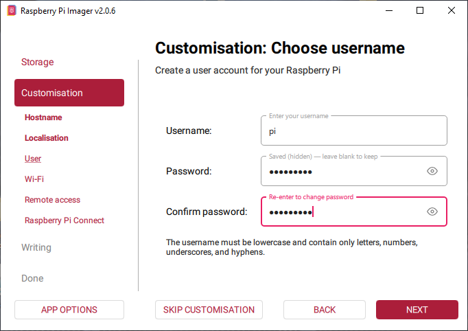 Customization: Choose username